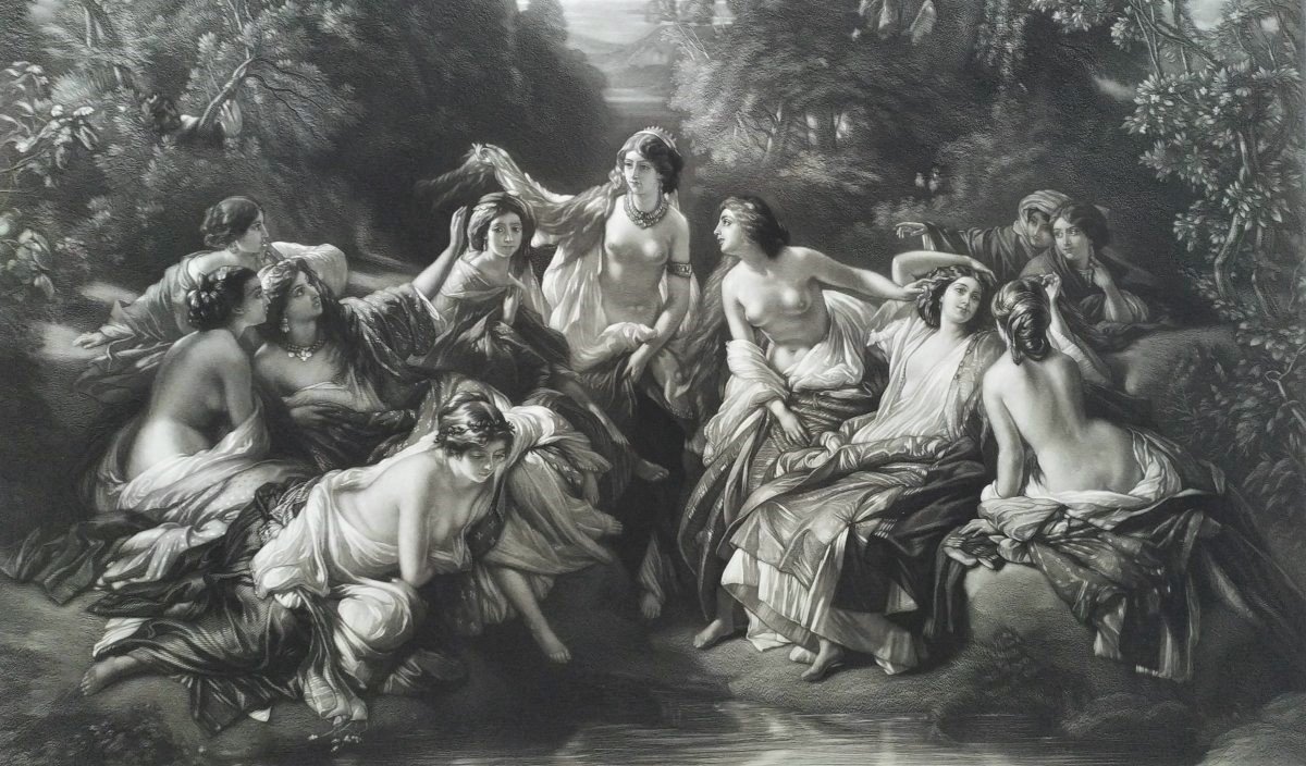 Grande Gravure Mythologique En Parfait état -photo-2