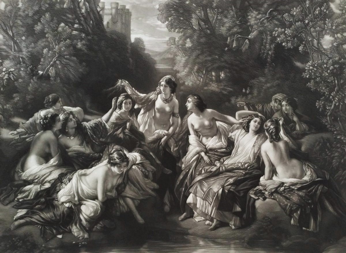 Grande Gravure Mythologique En Parfait état -photo-7