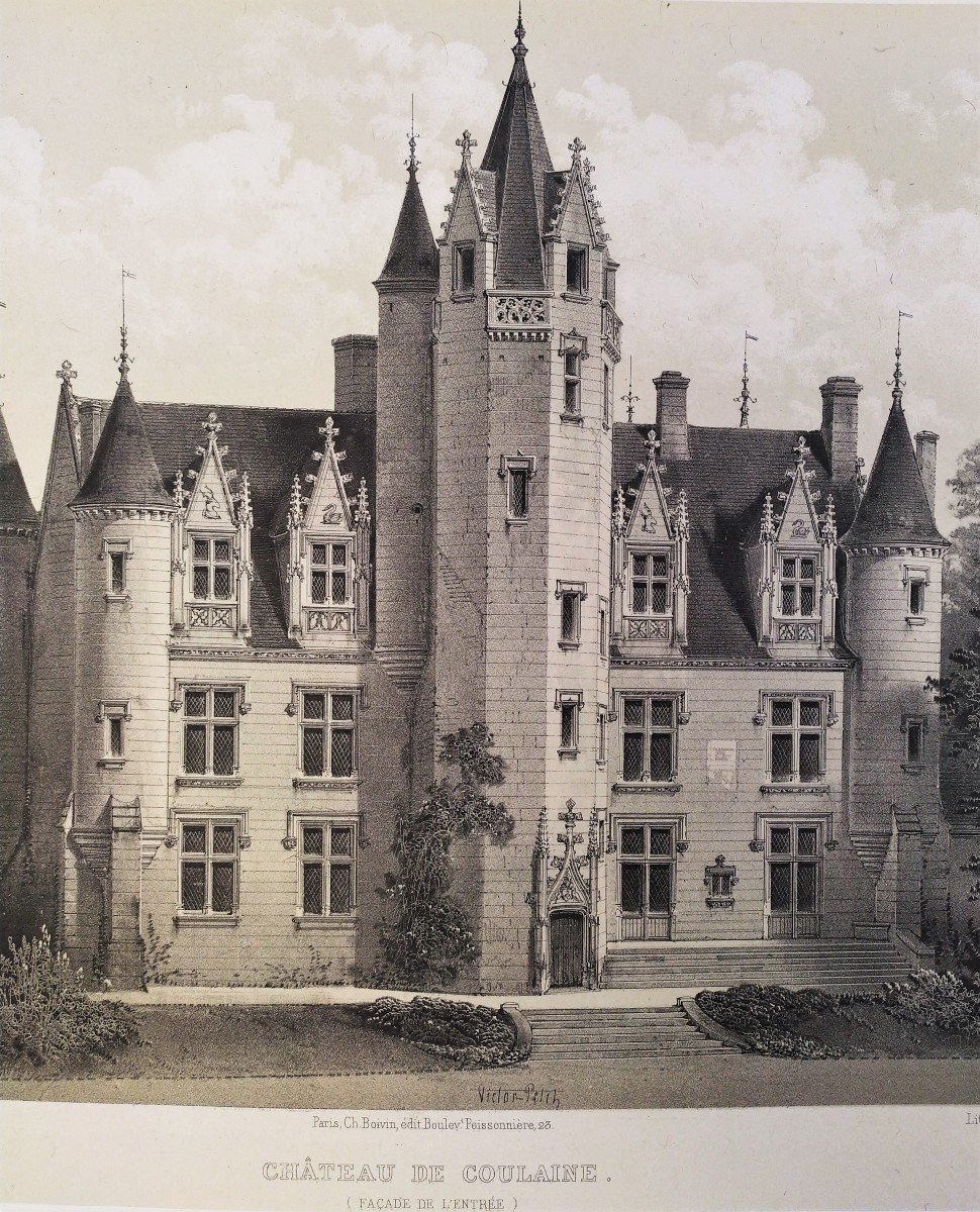 Chateau Coulaine Chinon Lithograph By Victor Petit-photo-1