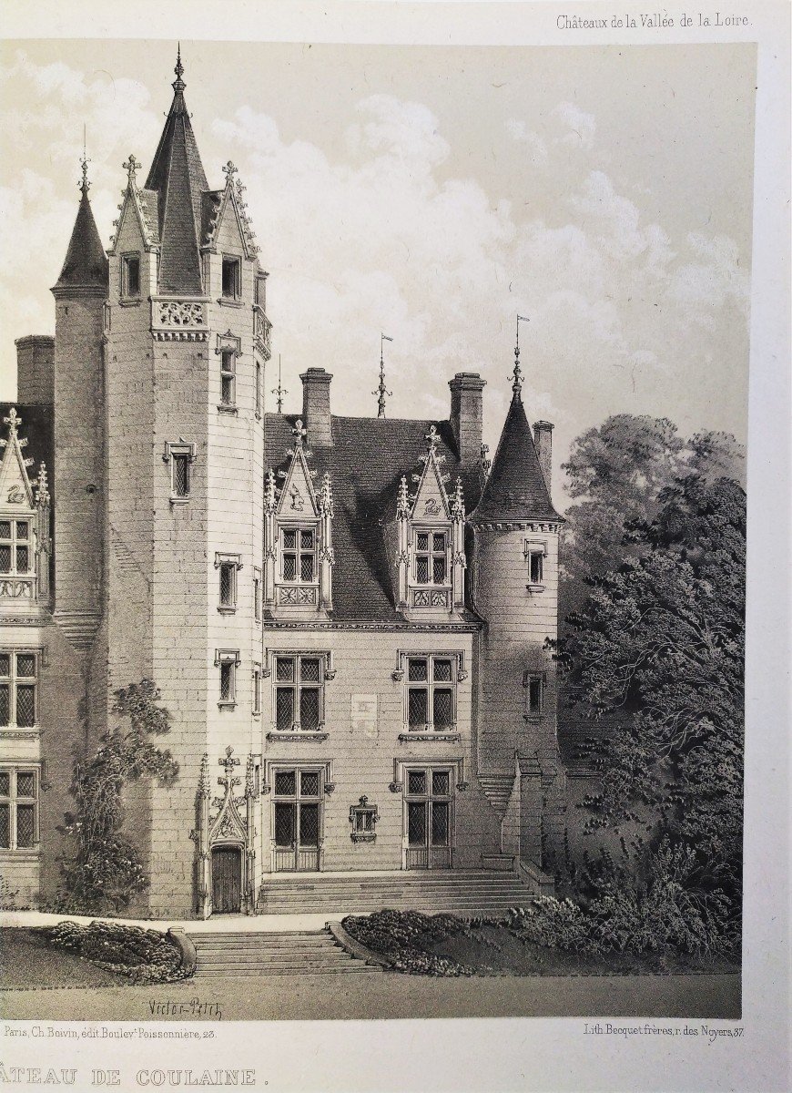 Chateau Coulaine Chinon Lithograph By Victor Petit-photo-2
