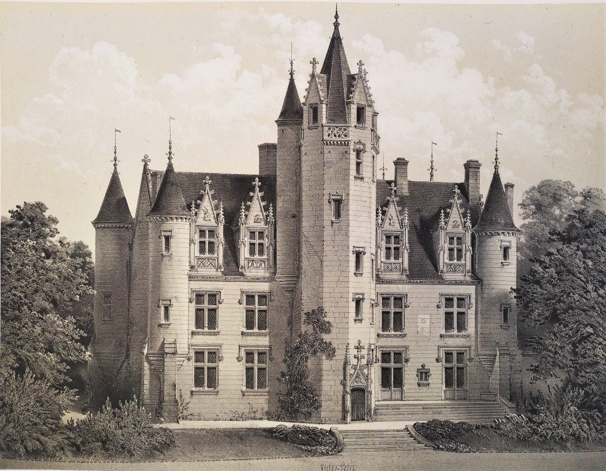 Chateau Coulaine Chinon Lithograph By Victor Petit
