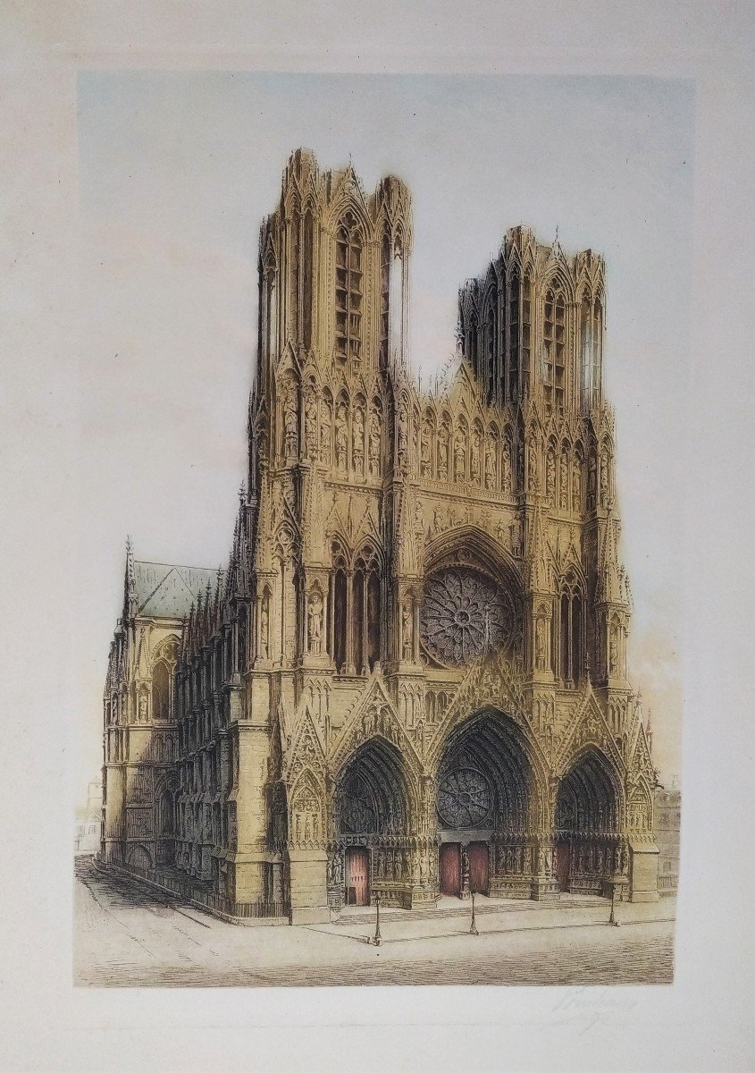  Cathédrale De Reims  Gravure Eau-forte  Par Pourteaux-photo-3