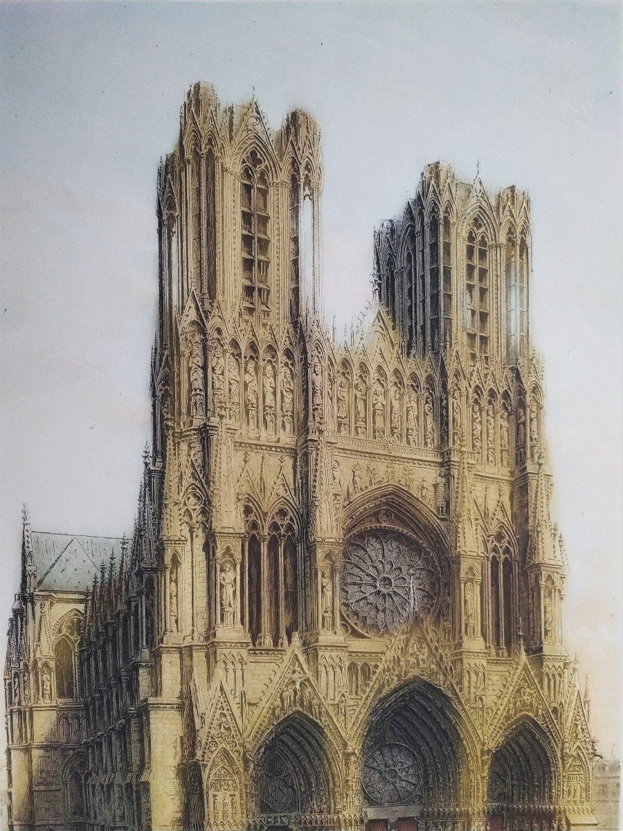  Cathédrale De Reims  Gravure Eau-forte  Par Pourteaux-photo-3