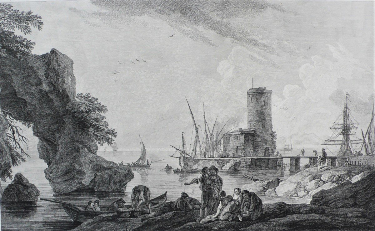 Seascape After Joseph Vernet Engraving Etching Old Print18th C-photo-2