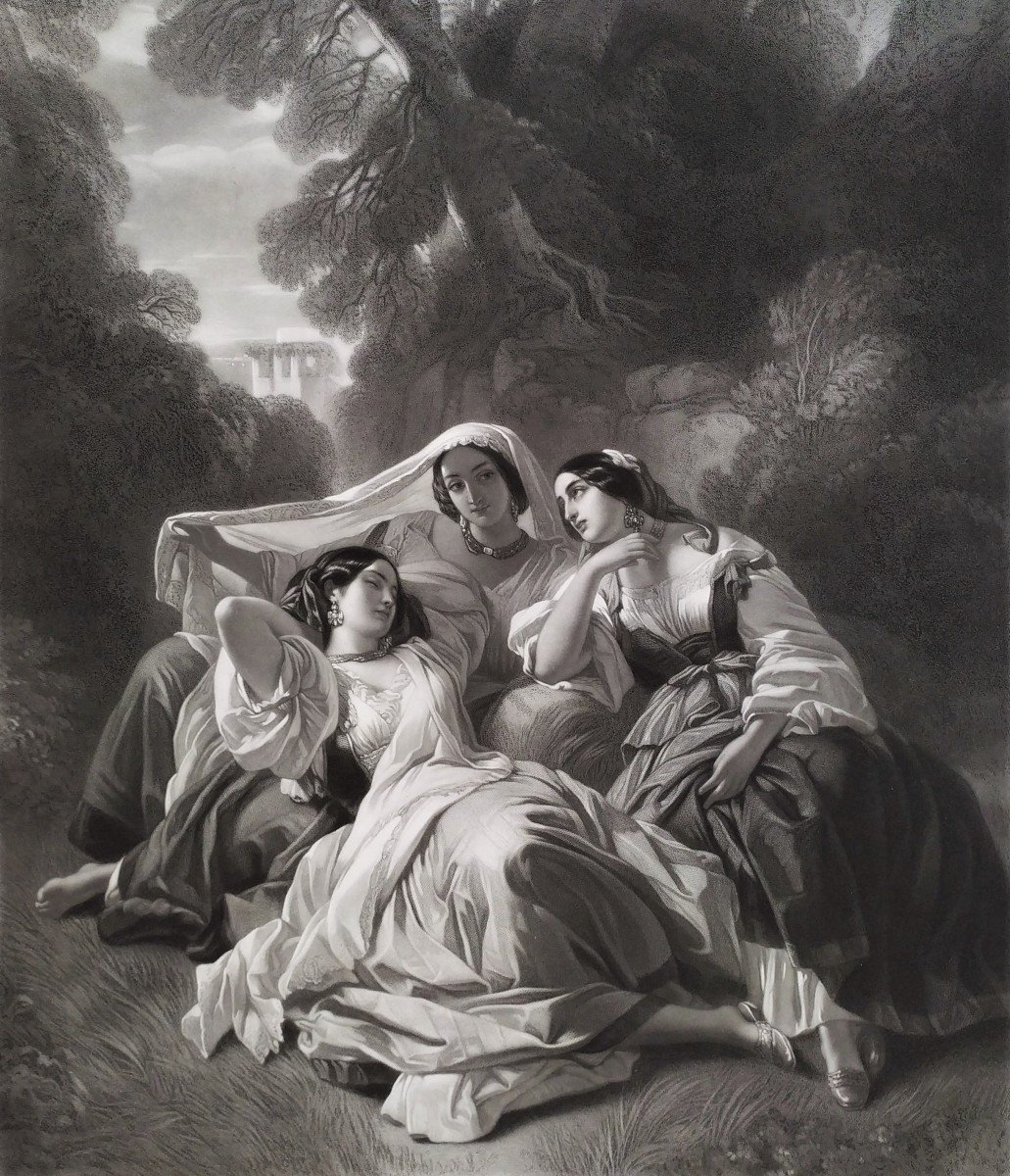 Femmes Italiennes Gravure d'Après Winterhalter 19ème-photo-5