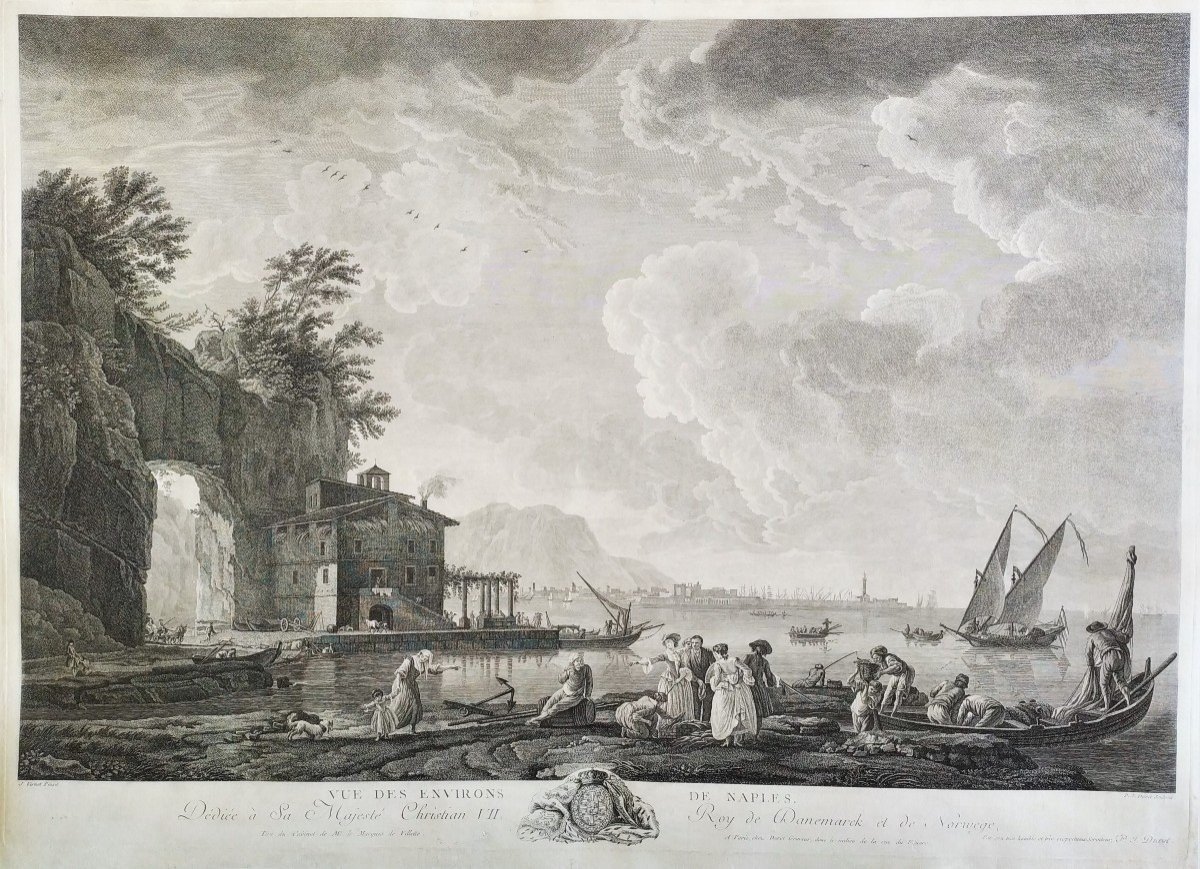 View Of Naples 18th C Engraving Etching Old Print-photo-2