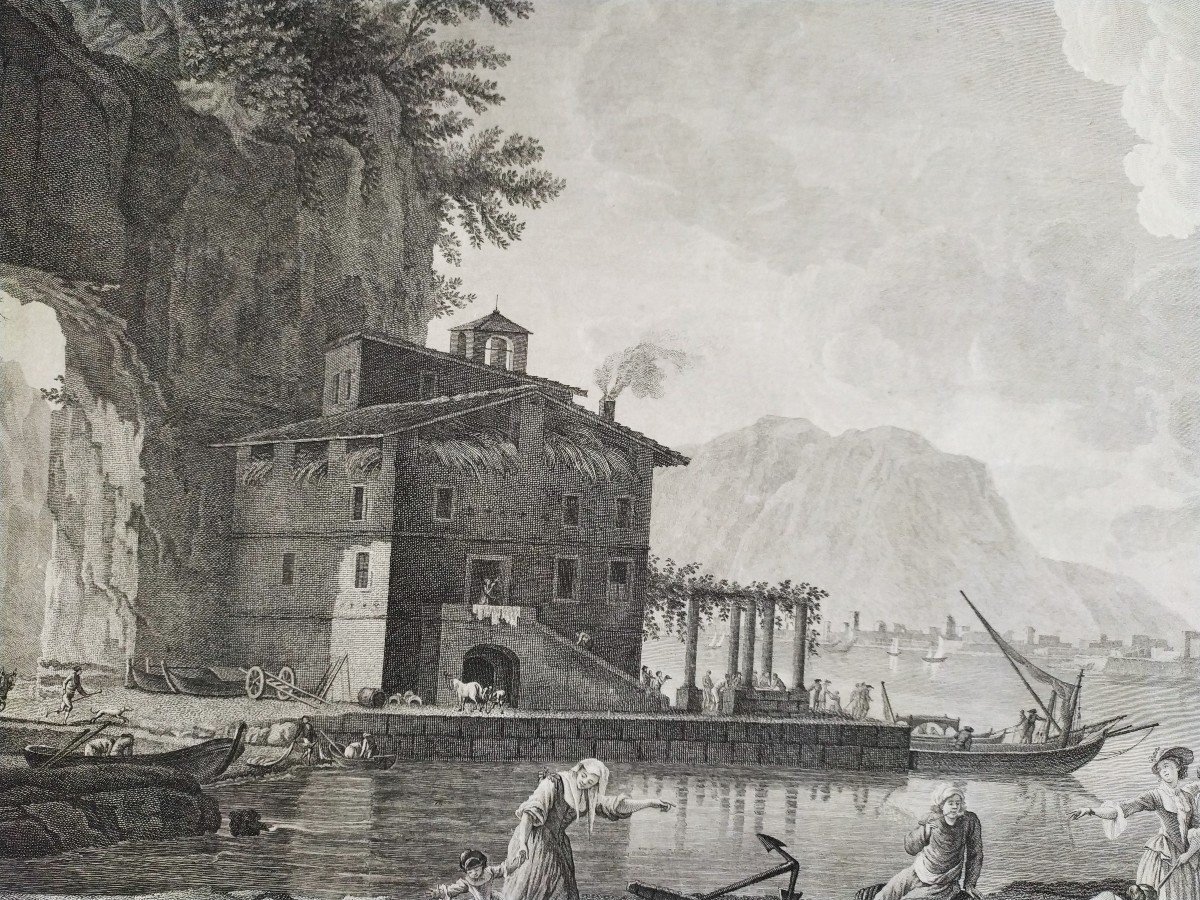 View Of Naples 18th C Engraving Etching Old Print-photo-3