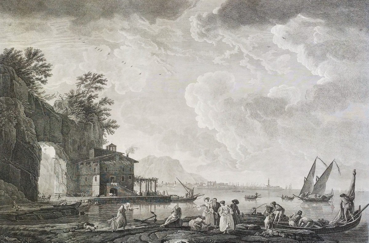 View Of Naples 18th C Engraving Etching Old Print
