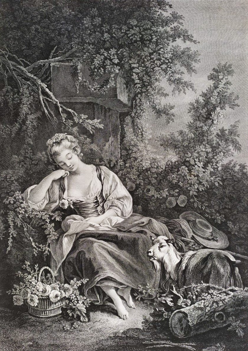 Etching Engraving  Old Print After François Boucher 18th C-photo-4