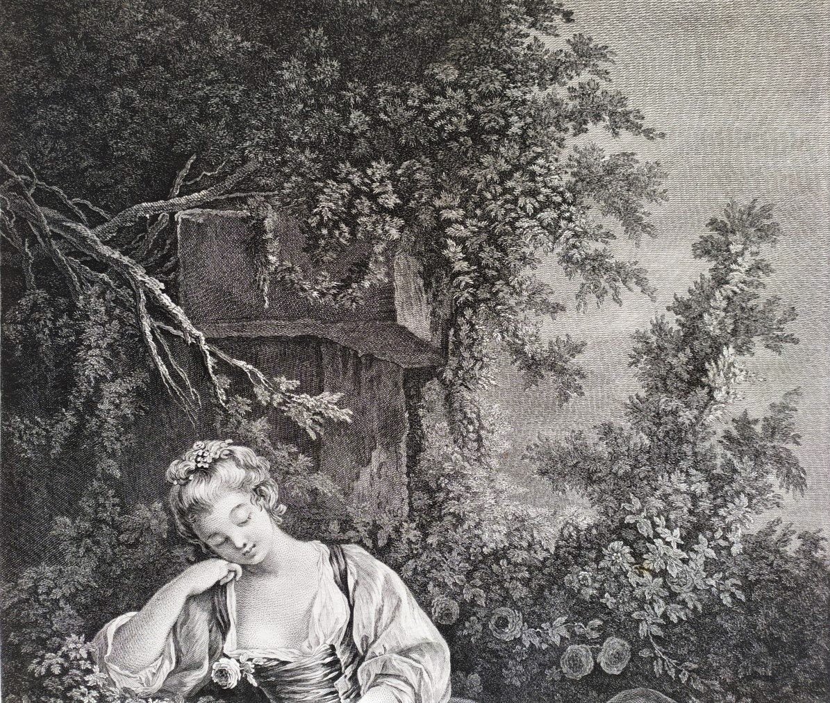 Etching Engraving  Old Print After François Boucher 18th C-photo-1