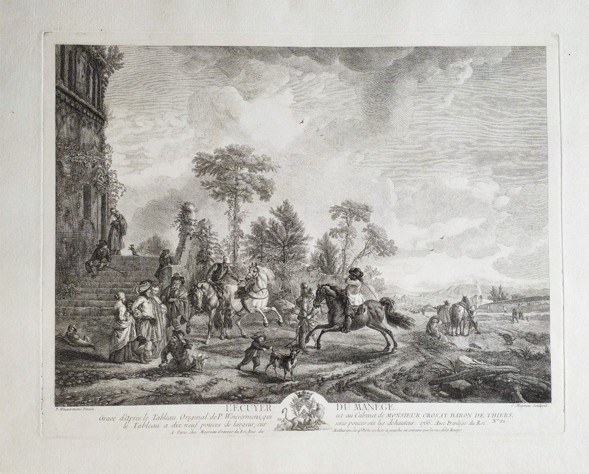 Carousel Horses Etching Engraving Old Print 18th C  After Wouverman-photo-3
