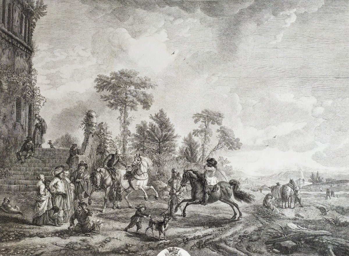 Carousel Horses Etching Engraving Old Print 18th C  After Wouverman