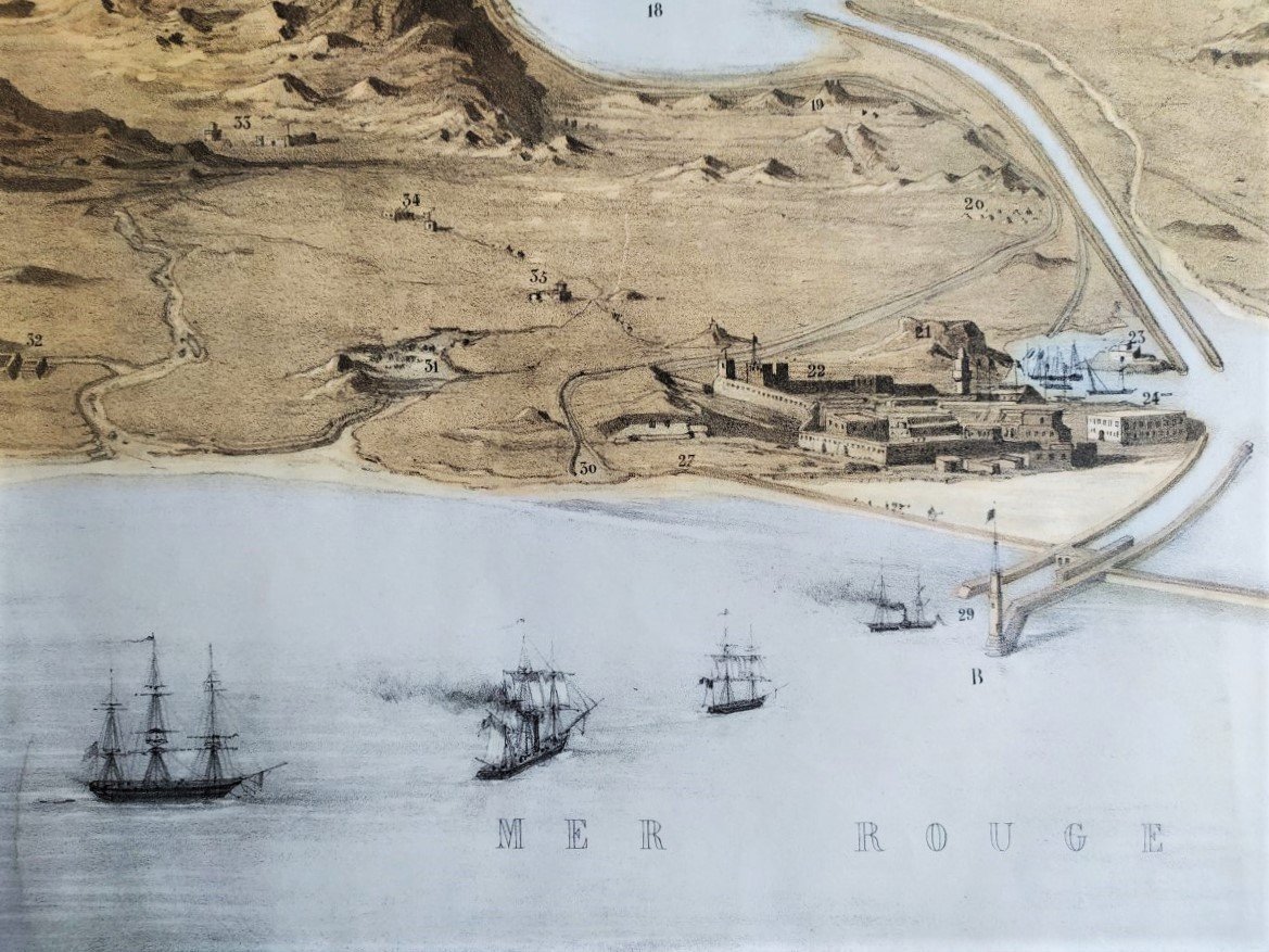 Canal De Suez Grande Lithographie 19ème-photo-4