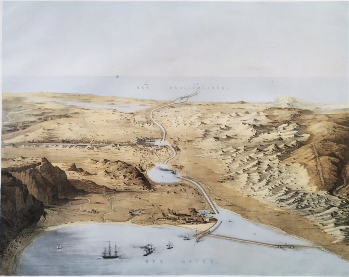 Canal De Suez Grande Lithographie 19ème