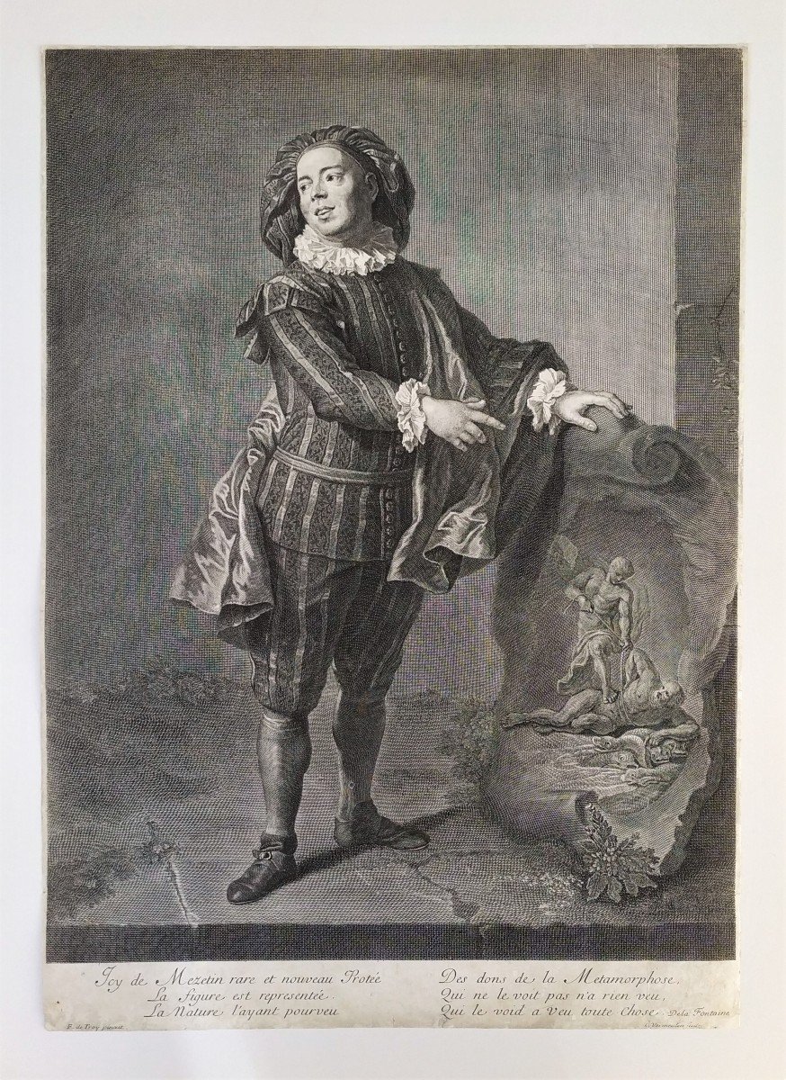  Engraving Etching  Angelo Costantini, Mezetin Comedia Del Arte 18th C Old Print-photo-2