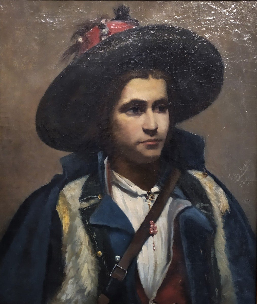 Oil Painting Félix Moschelès  Portrait Of A Shepherd In Ciociaro Costume, British Painter-photo-2