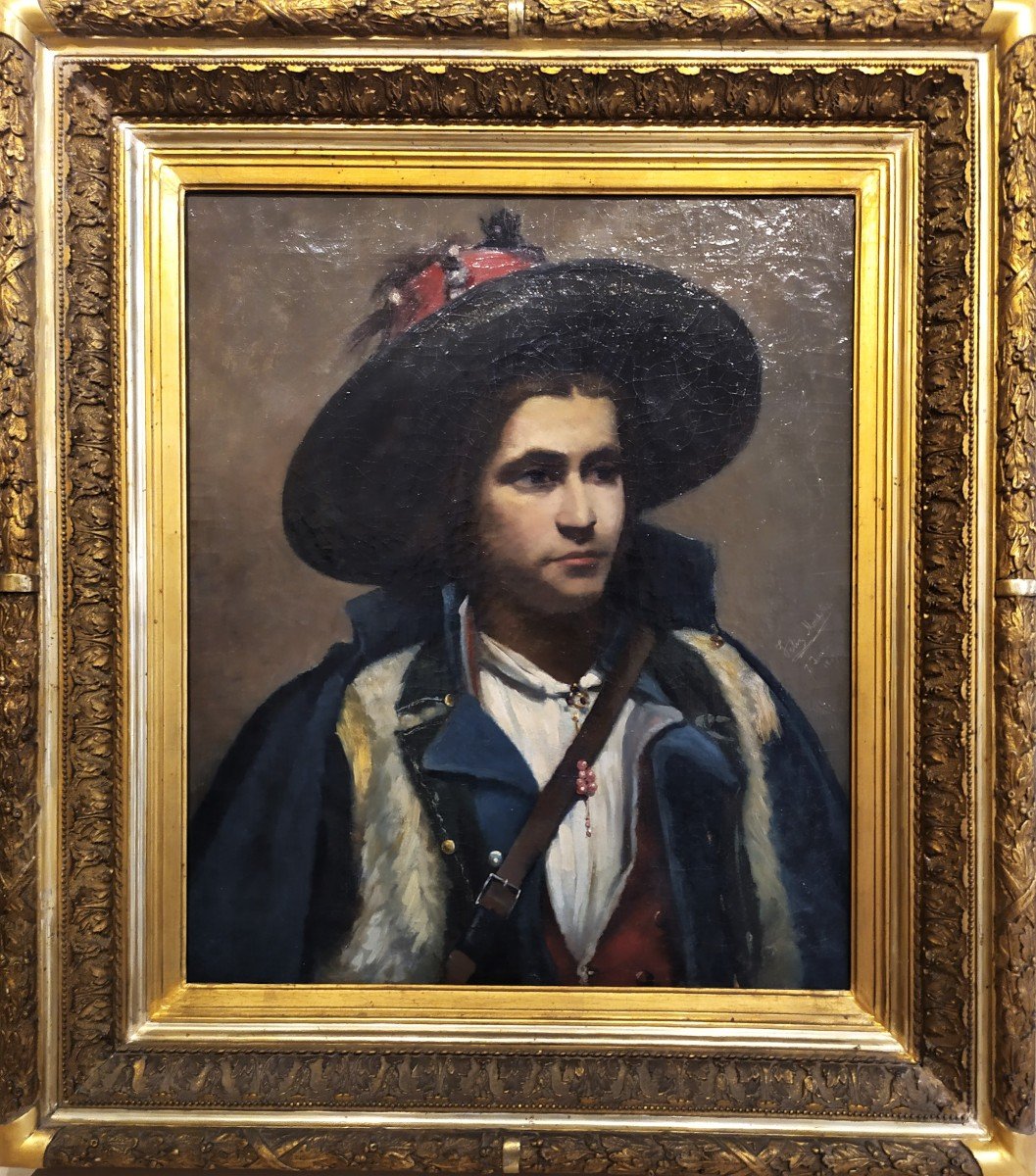 Oil Painting Félix Moschelès  Portrait Of A Shepherd In Ciociaro Costume, British Painter