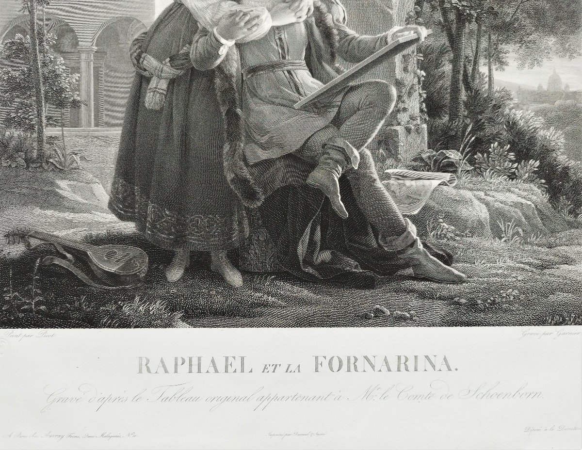 Etching Raphael And La Fornarina 19th C Engraving Print-photo-4