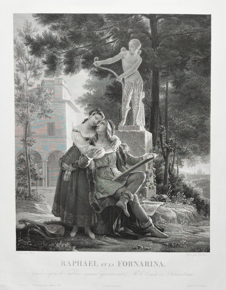 Etching Raphael And La Fornarina 19th C Engraving Print-photo-3