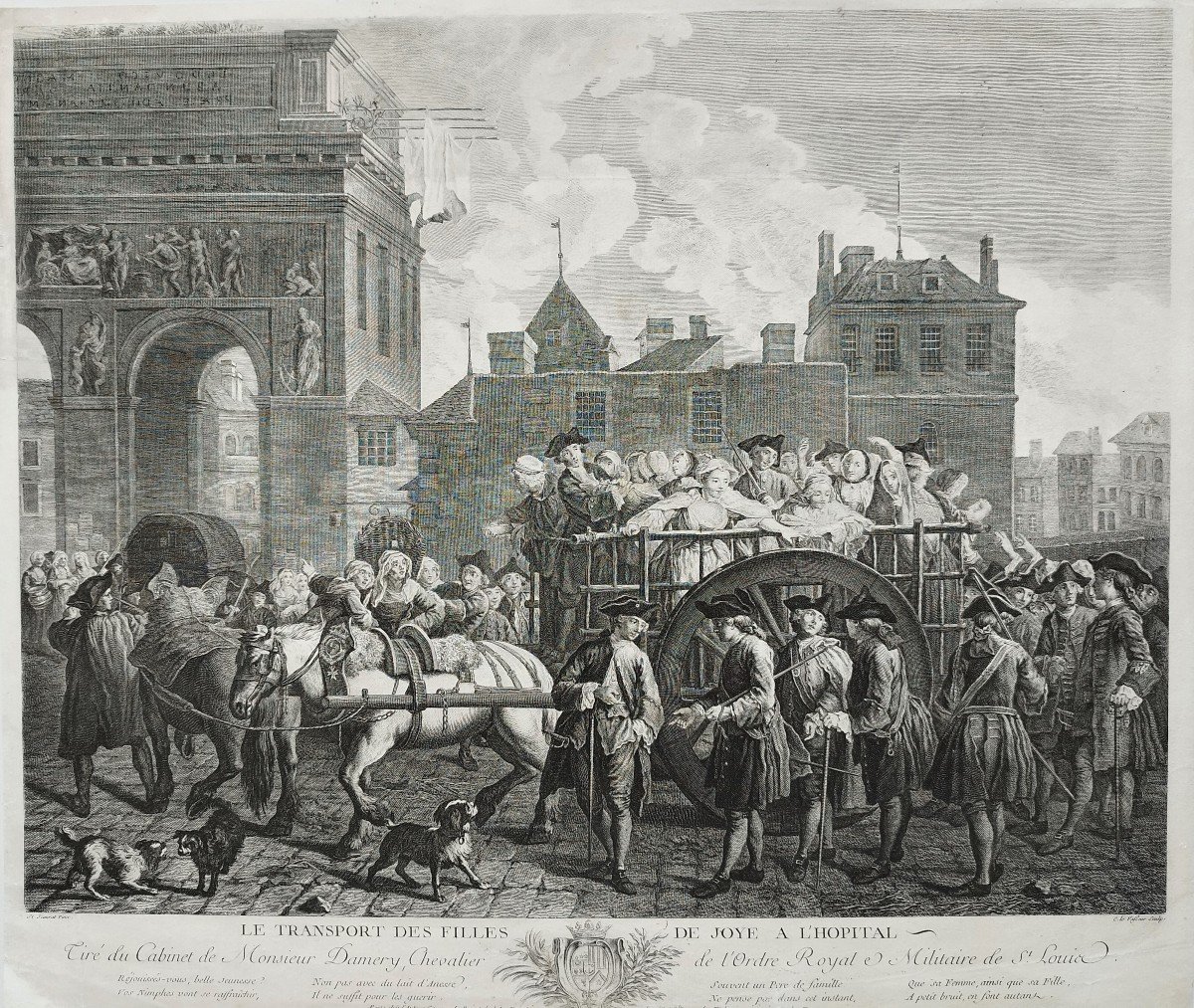 Le Transport Des Filles De Joye De Paris Gravure  XVIIIe Par Le Vasseur