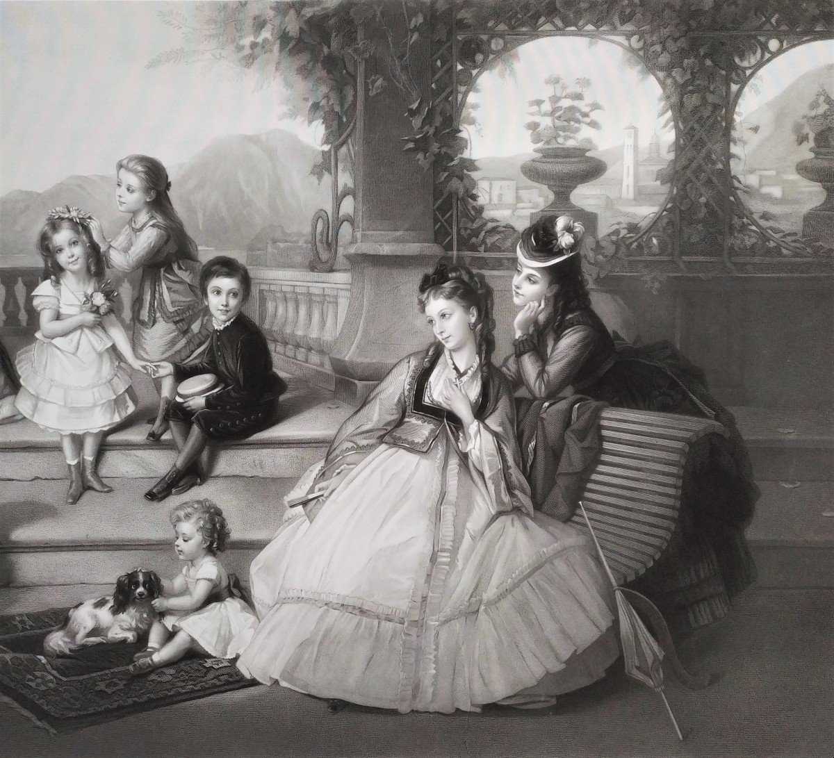 Women Children Very Large Engraving After Brochart-photo-3