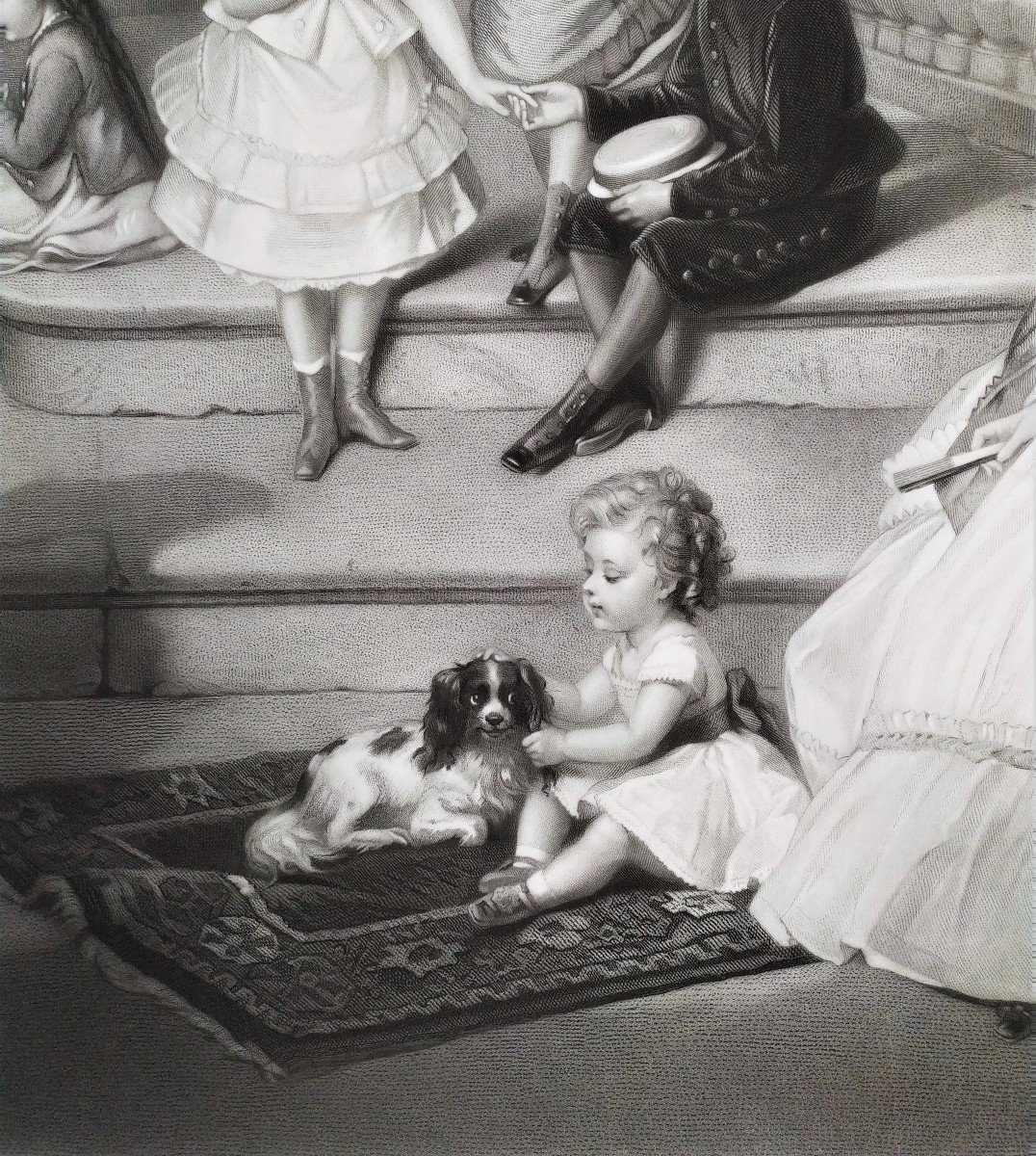 Women Children Very Large Engraving After Brochart-photo-6