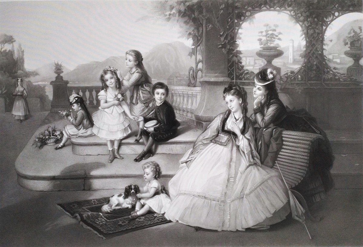 Women Children Very Large Engraving After Brochart