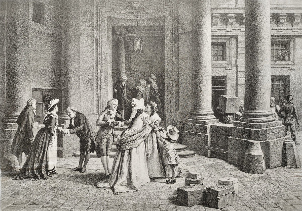 The Arrival To The Castle Very Large Lithograph By Pirodon Old Print-photo-4