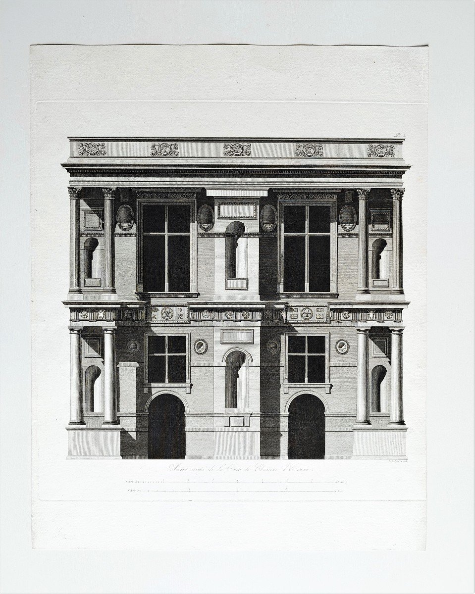 Engraving Architecture Etching Ecouen Castle  Empire Period Old Print-photo-2