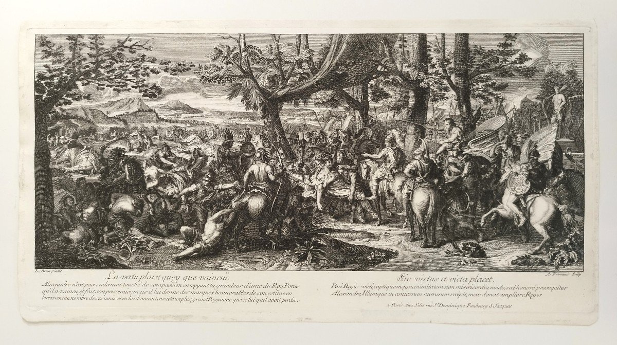Bataille d'Alexandre Roi Porus Gravure 18ème d'après Charles Le Brun-photo-2
