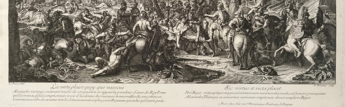 Bataille d'Alexandre Roi Porus Gravure 18ème d'après Charles Le Brun-photo-4