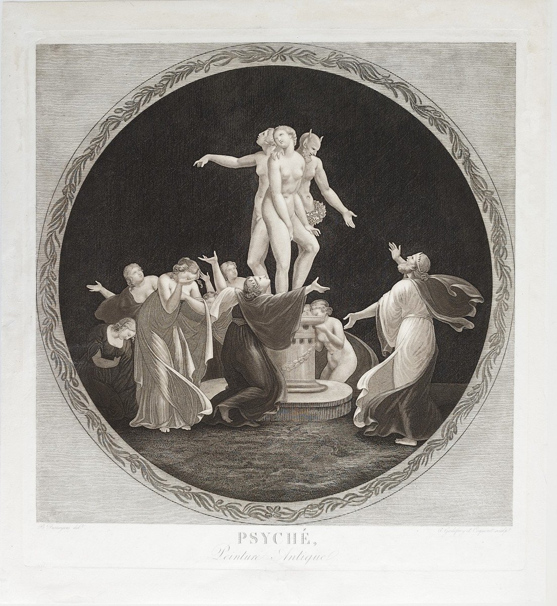 Mythological Engraving Psyche 19th C Etching  Old Print-photo-3