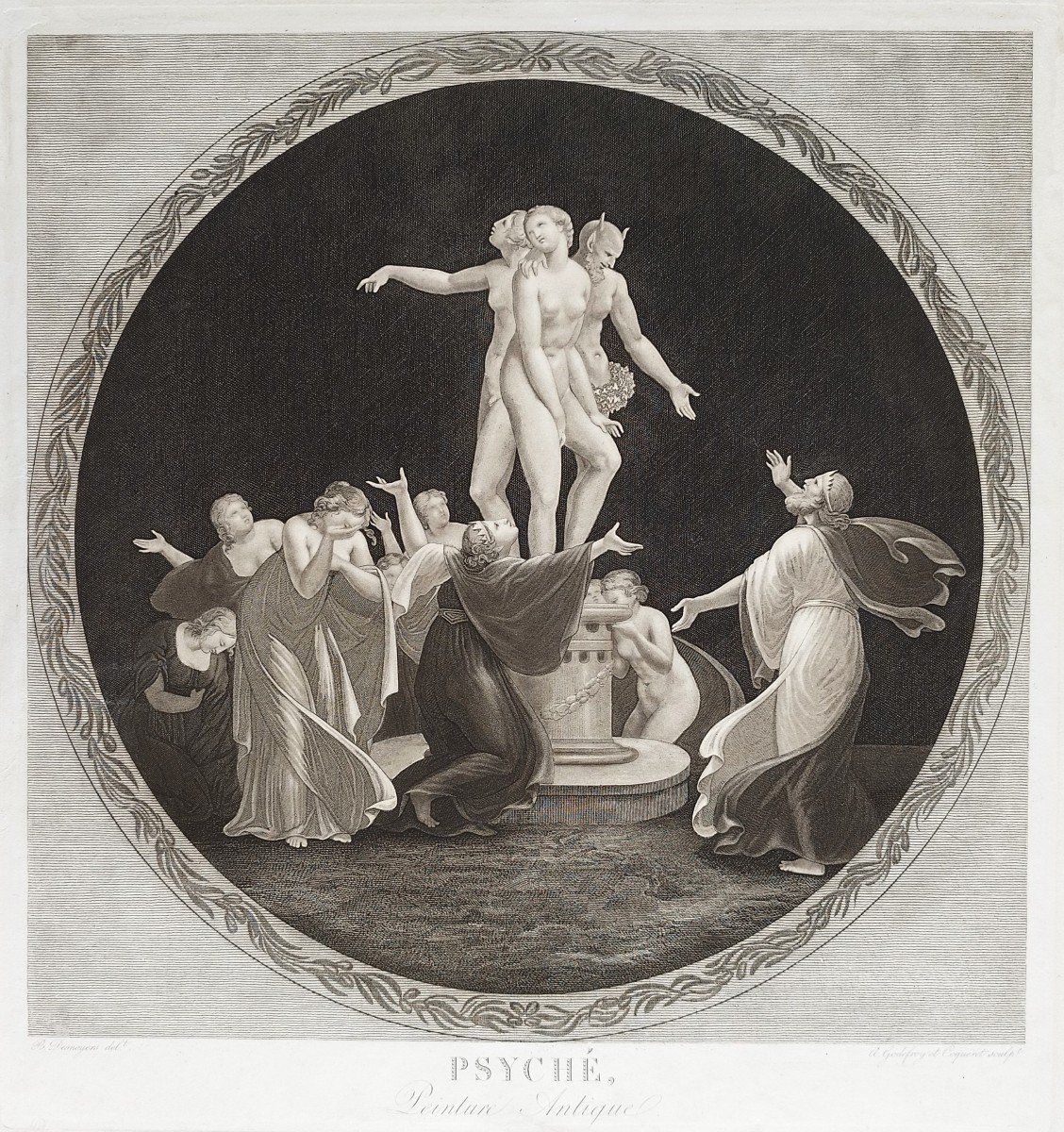 Mythological Engraving Psyche 19th C Etching  Old Print