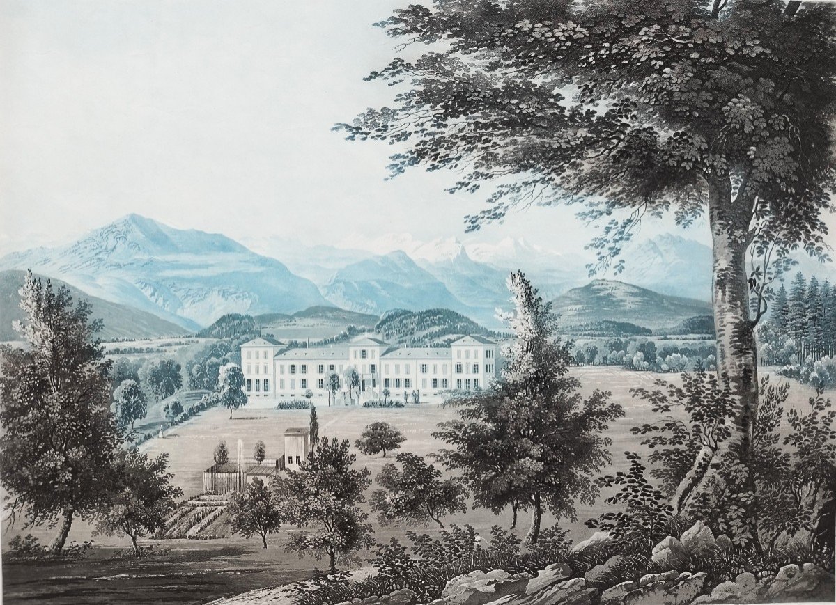 Etching Landscape Albisbrunn Canton  Zürich Switzerland  Mountain  Engraving 19th C Old Print-photo-2