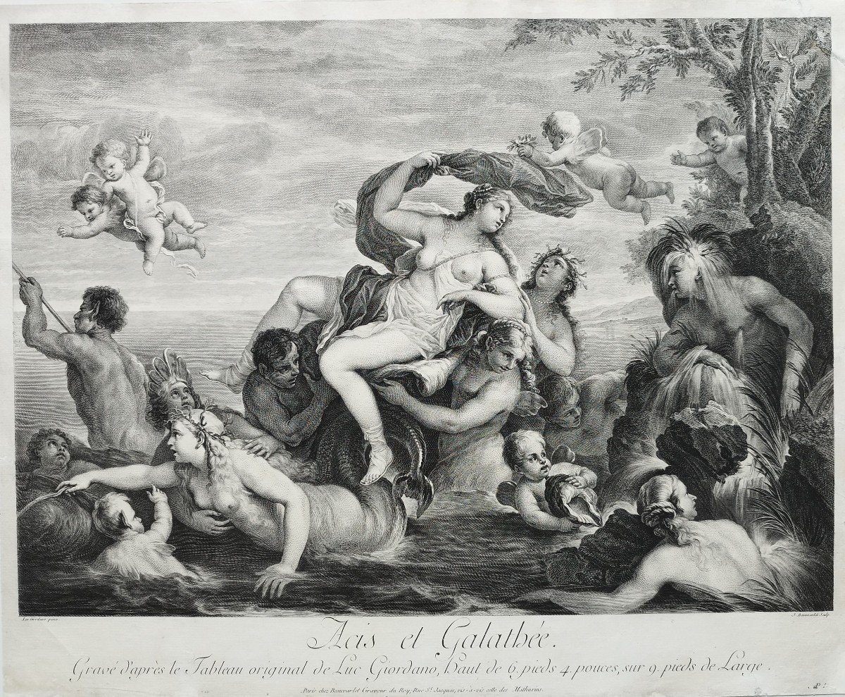 Etching Mythological Engraving Acis And Galathée 18th C Old Print-photo-3