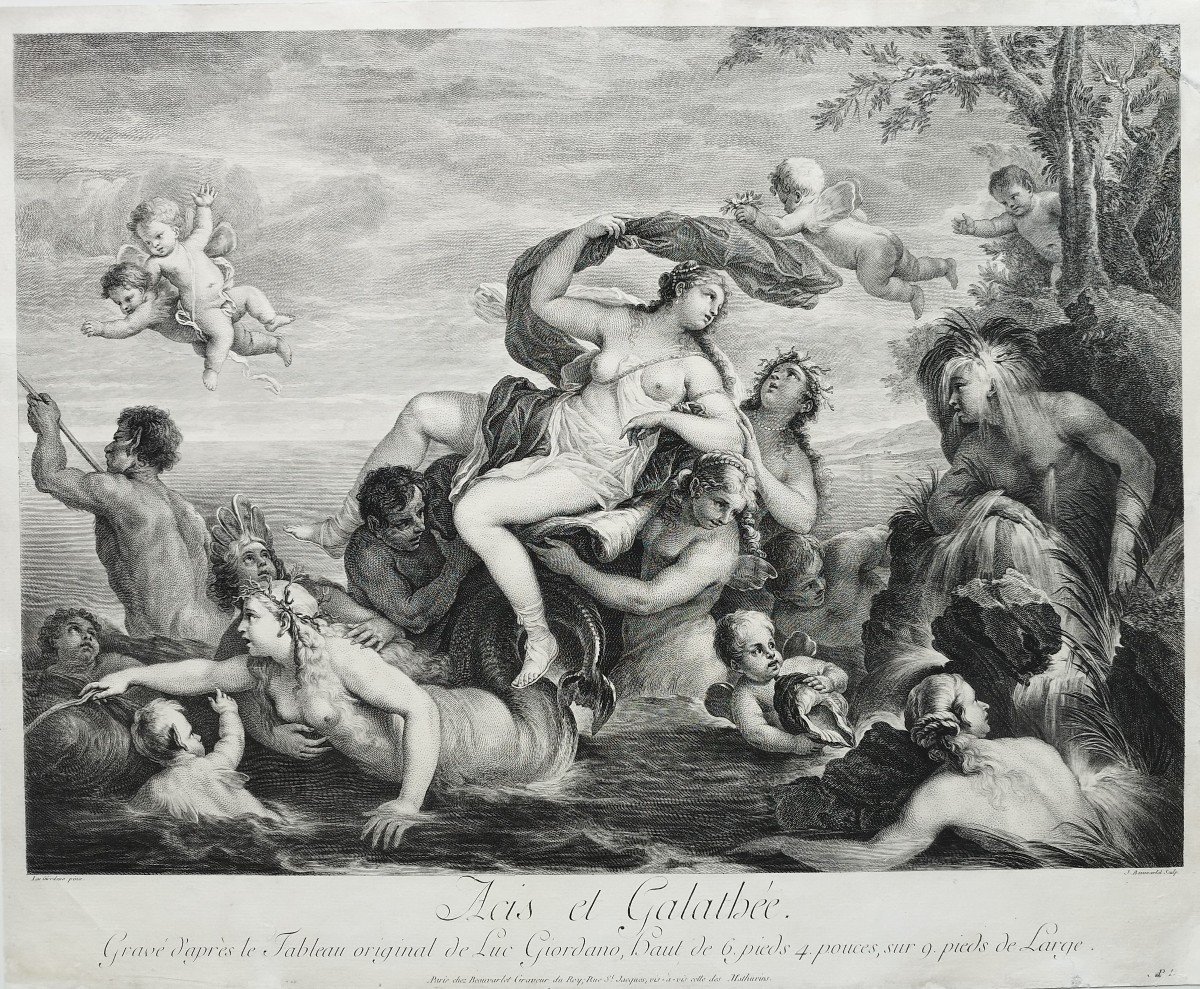 Etching Mythological Engraving Acis And Galathée 18th C Old Print