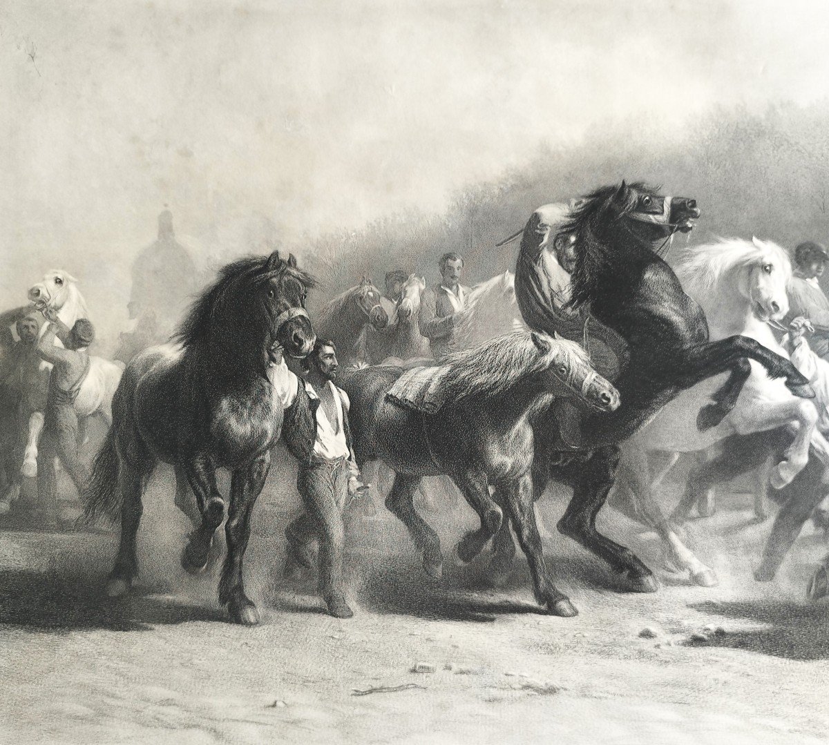  Le Marché Aux Chevaux Grande Gravure d'Après Rosa Bonheur gravé par Thomas Landseer-photo-1