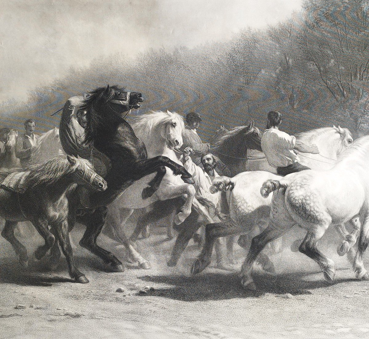  Le Marché Aux Chevaux Grande Gravure d'Après Rosa Bonheur gravé par Thomas Landseer-photo-2