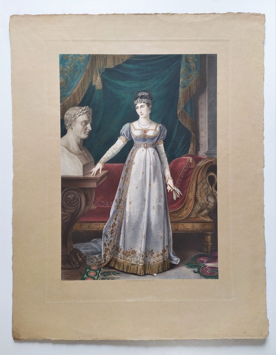 Pauline Bonaparte Historical Photogravure In Color 19th C Old Print-photo-2