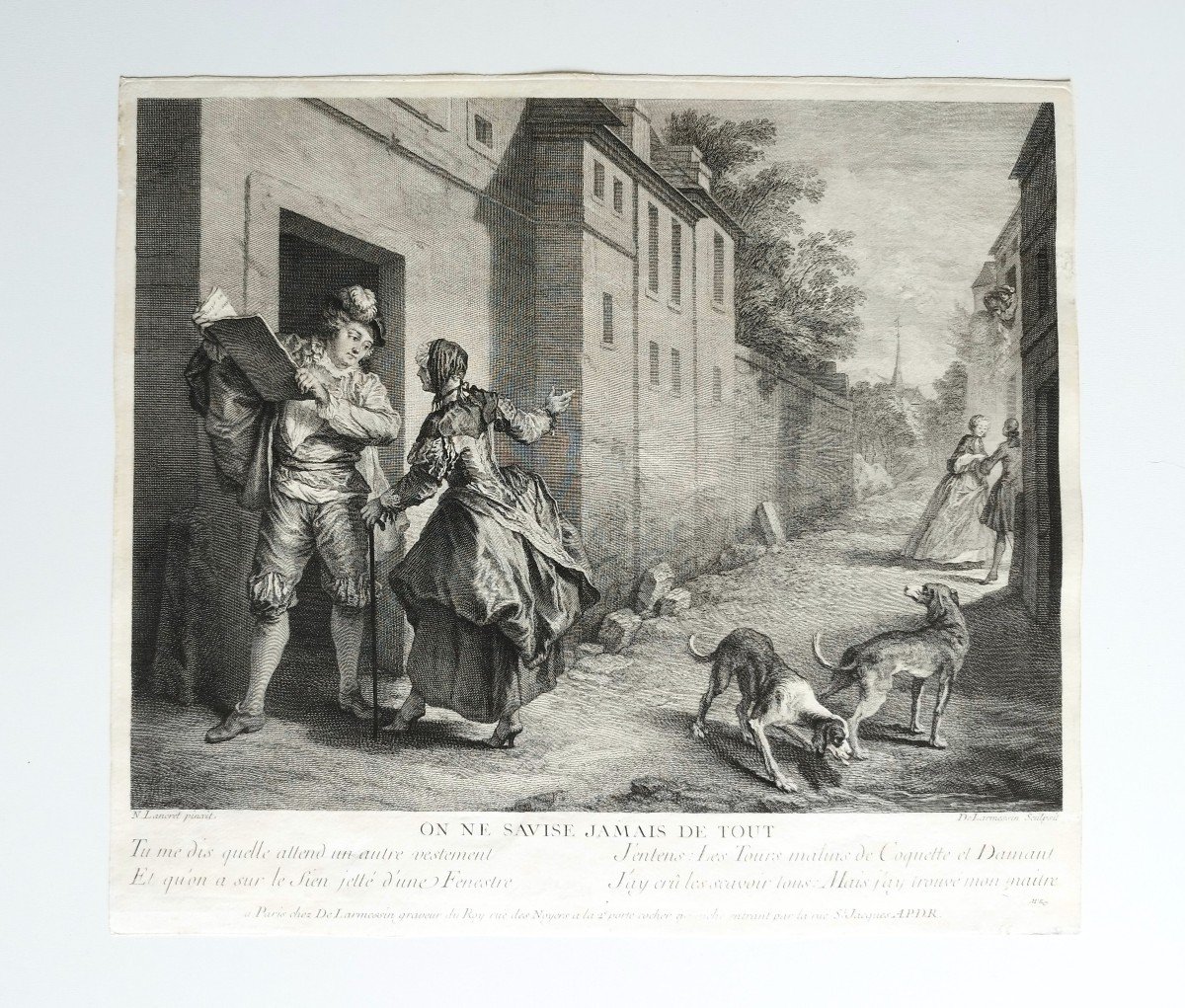 Engraving By Nicolas De Larmessin After Lancret 18th C Etching Old Print-photo-2