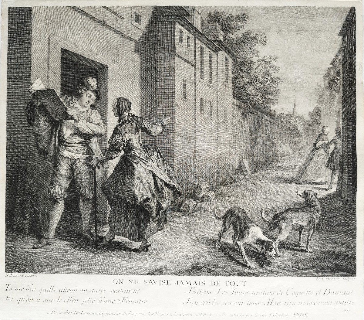 Engraving By Nicolas De Larmessin After Lancret 18th C Etching Old Print-photo-3