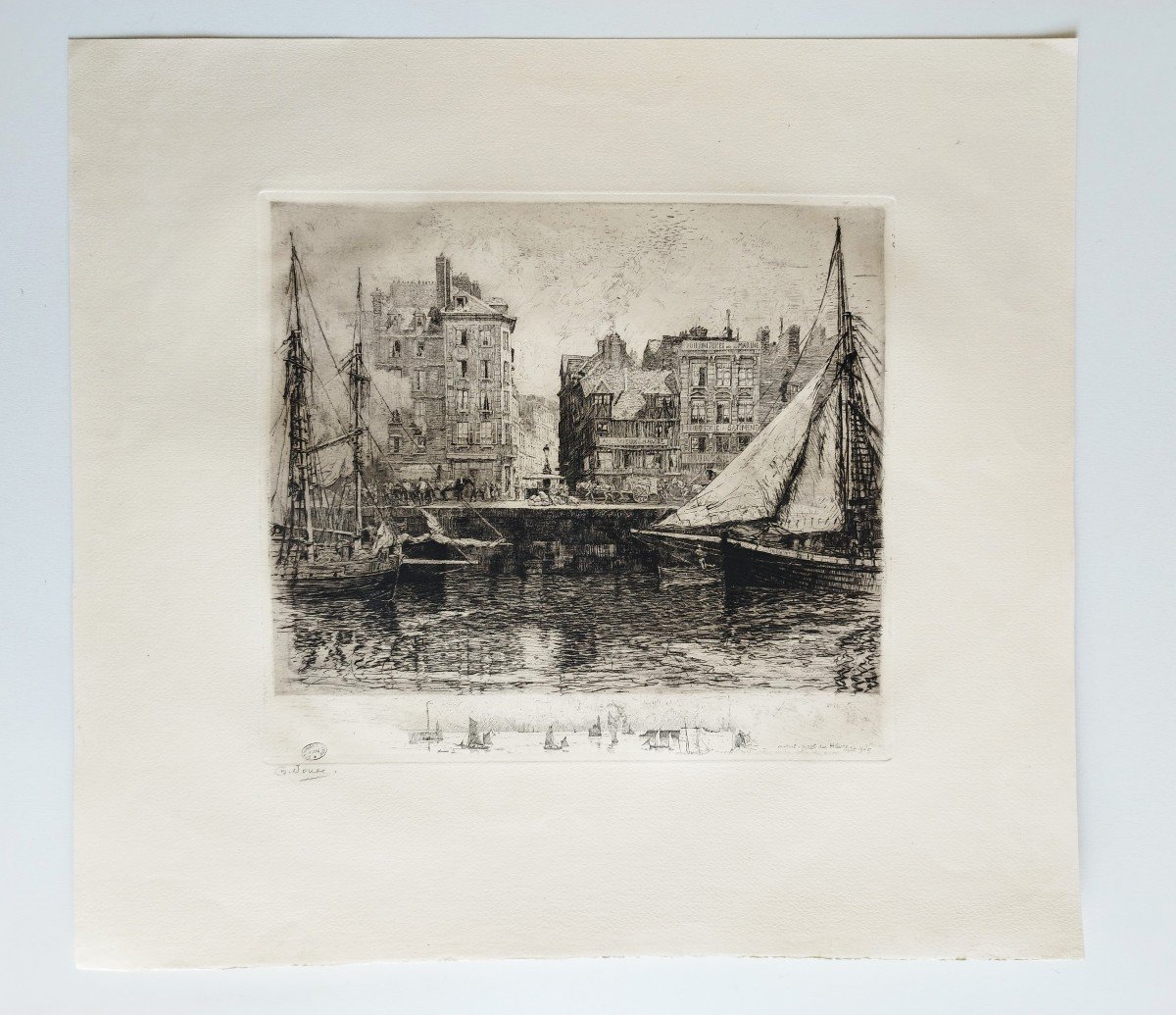 Etching Le Havre Engraving  By Charles Jouas Old Print-photo-2
