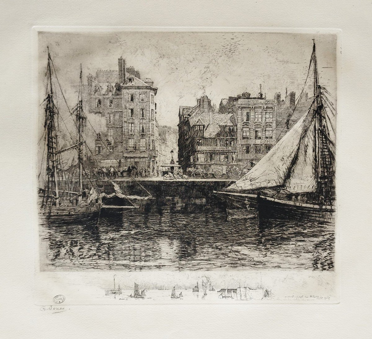 Etching Le Havre Engraving  By Charles Jouas Old Print-photo-3