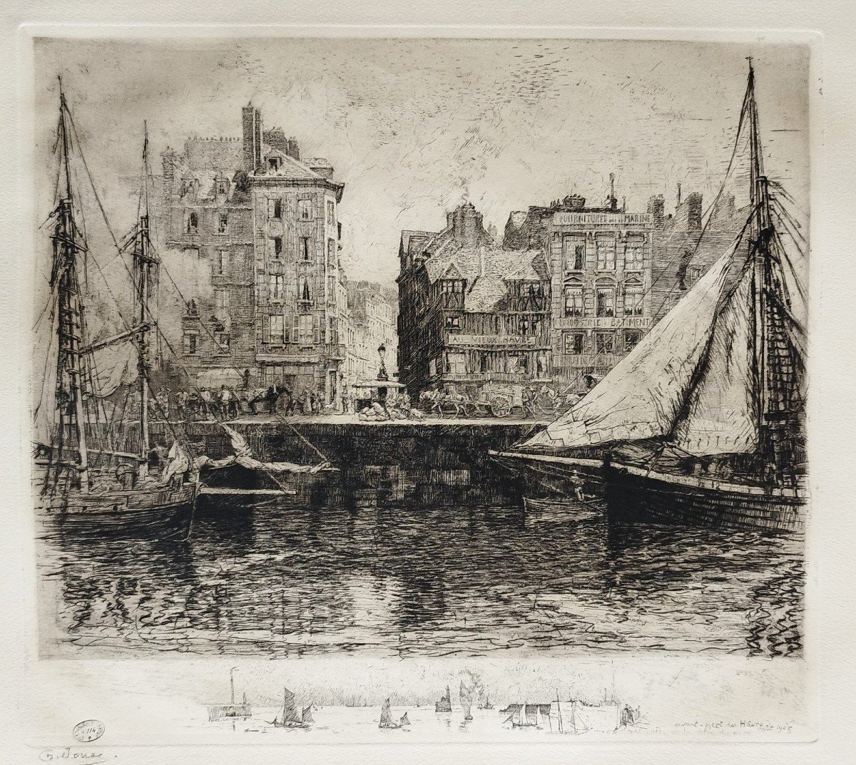 Etching Le Havre Engraving  By Charles Jouas Old Print-photo-4