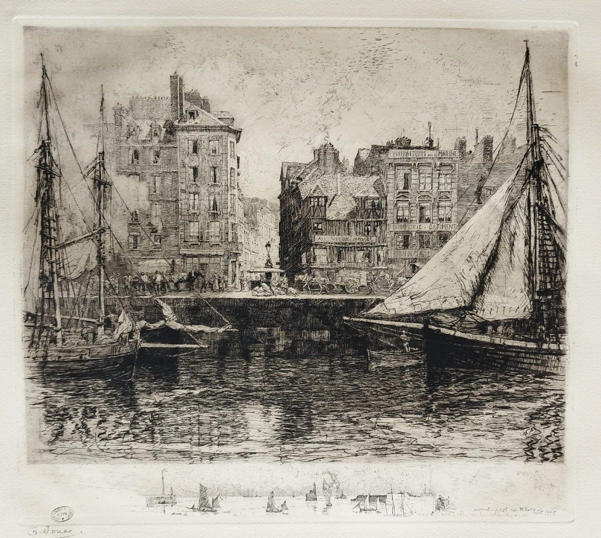 Etching Le Havre Engraving  By Charles Jouas Old Print