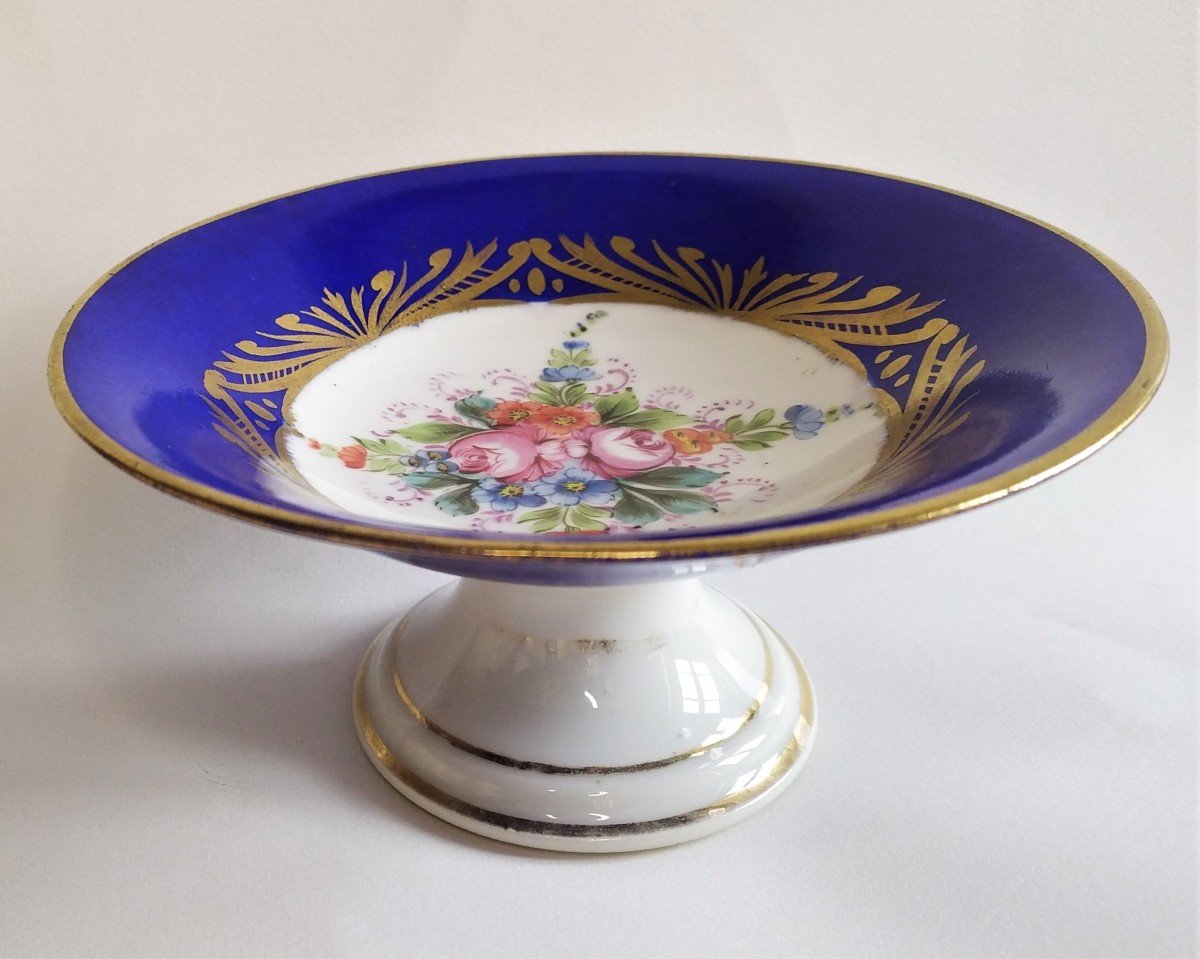 Pedestal Dish Hand Painted Paris Porcelain Serving Bowl Victorian Tableware 19th C-photo-2