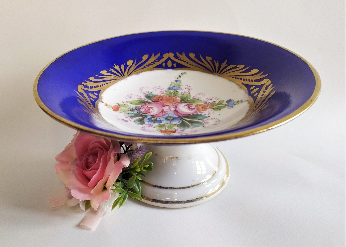 Pedestal Dish Hand Painted Paris Porcelain Serving Bowl Victorian Tableware 19th C