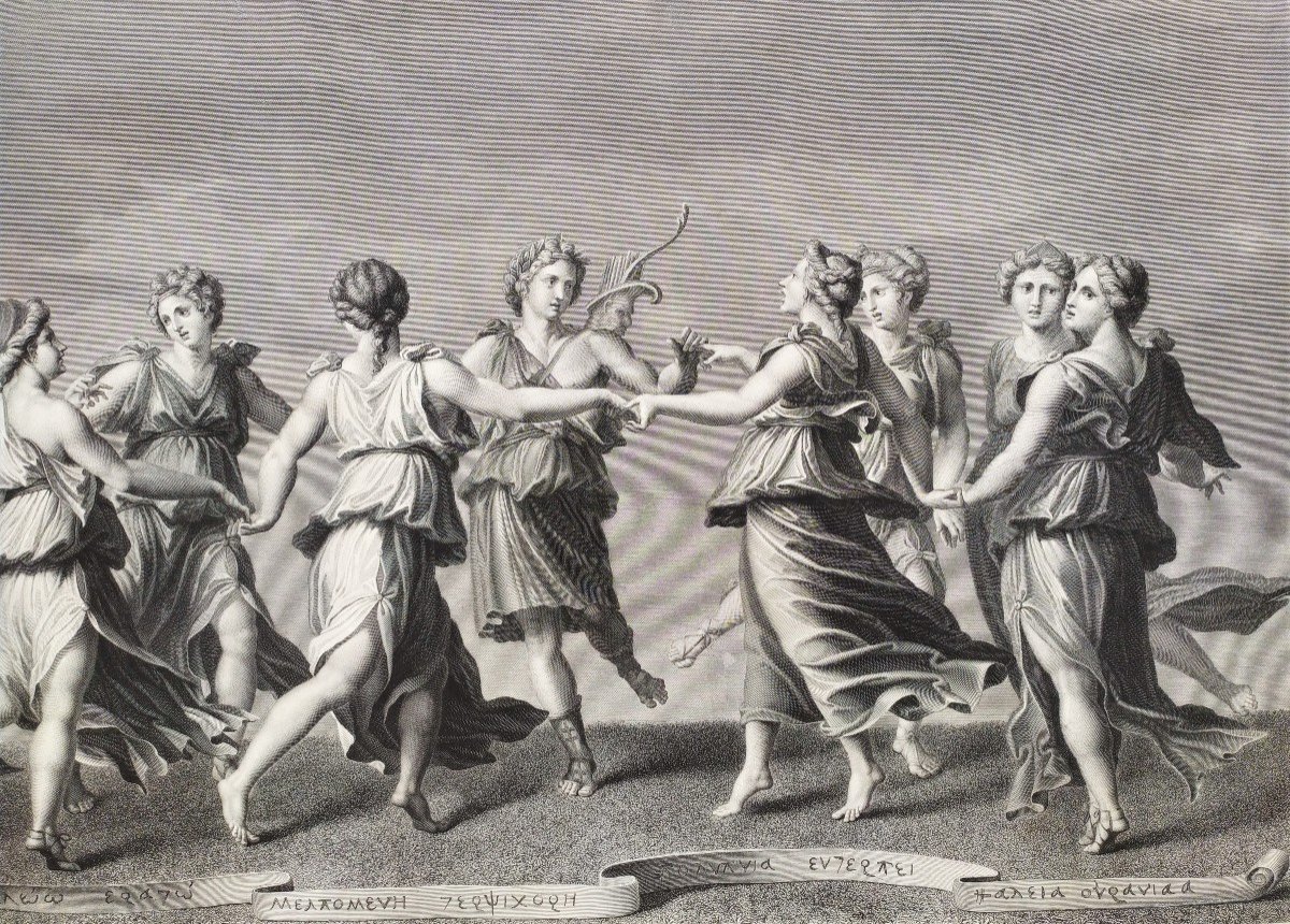 Gravure Mythologique Apollon Les Muses Par Raphael Urbain Massard 19ème-photo-3