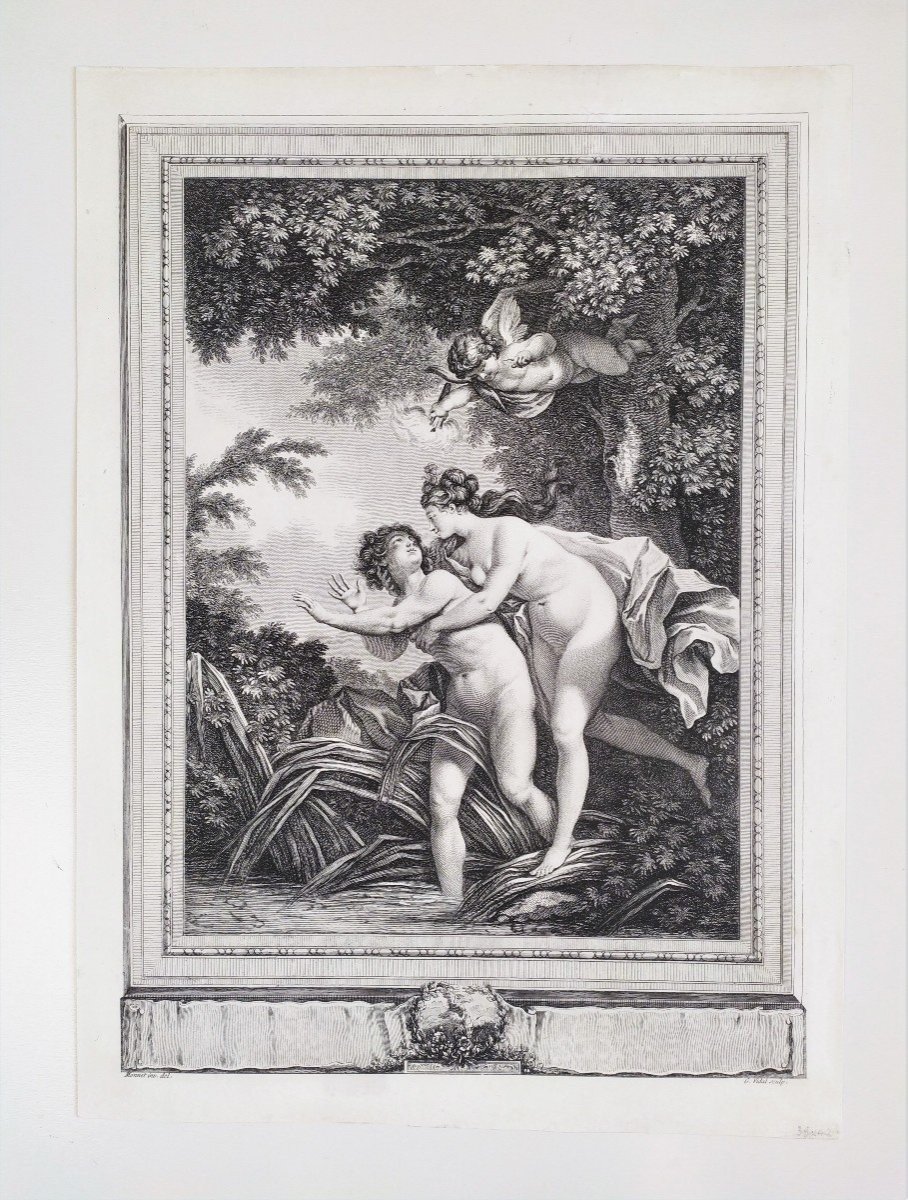 Mythological Etching Salmacis And Hermaphrodite Engraving By Vidal After Monnet 18th C Print-photo-2