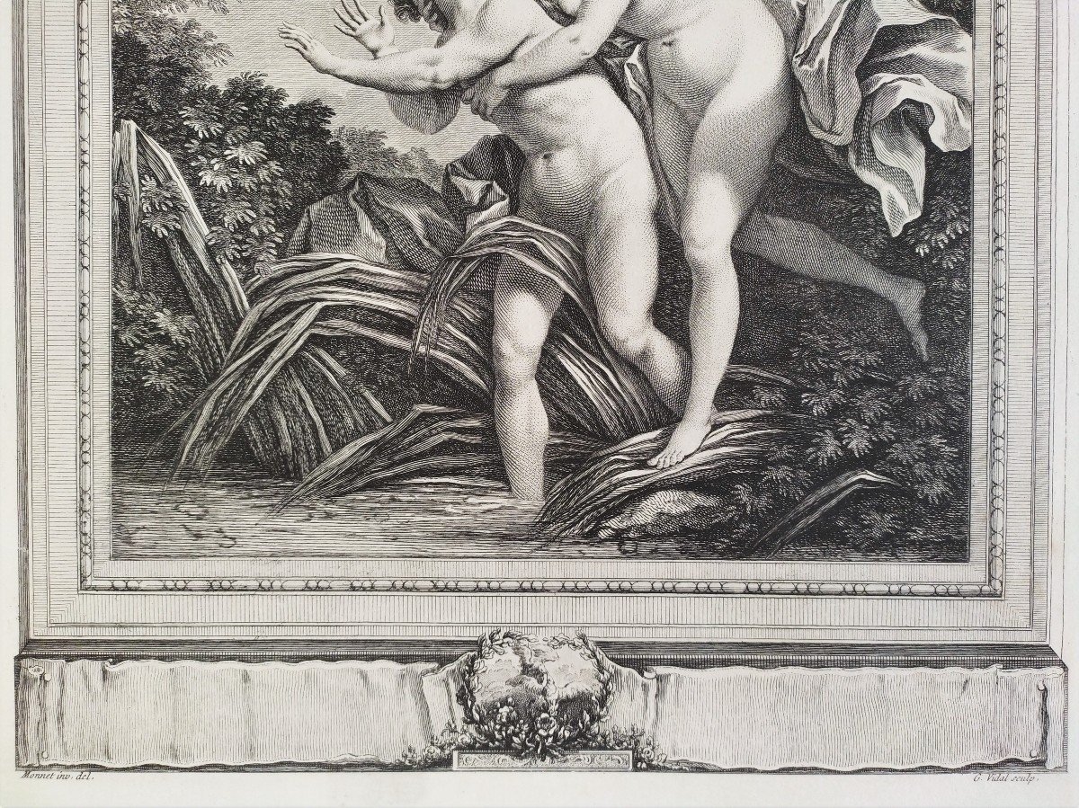 Mythological Etching Salmacis And Hermaphrodite Engraving By Vidal After Monnet 18th C Print-photo-3